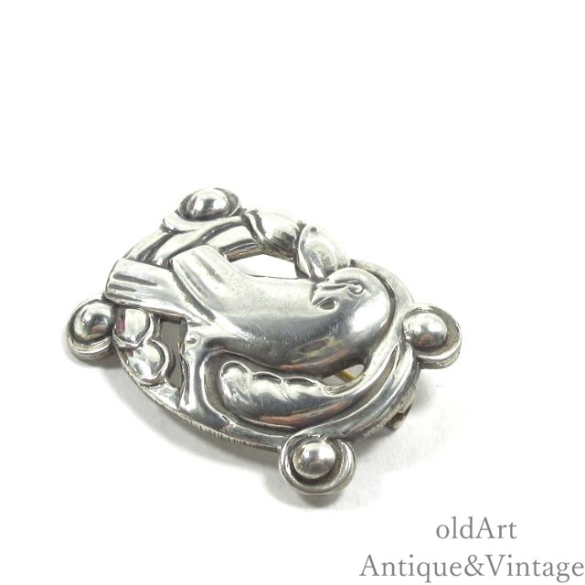 USA製 1940年代 Coro コロ STERLING シルバー銀製 鳩 リーフ ピン ブローチ コスチ...