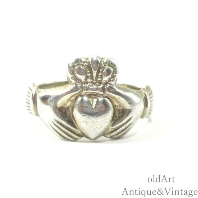 英国 イギリス 製 1982年 アイルランド 伝統的な指輪 クラダリング スターリングシルバー 銀製 王冠 ハート 両手 ホールマーク 刻印 メンズ リング【2...