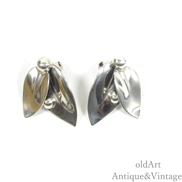 Silver - 北欧 ヴィンテージ 1960年代 デンマーク製 N.E.From 雫 リーフ 葉 STERLING シルバー 銀製 クリップ イヤリング【N-26150】【中古】【送料無料】