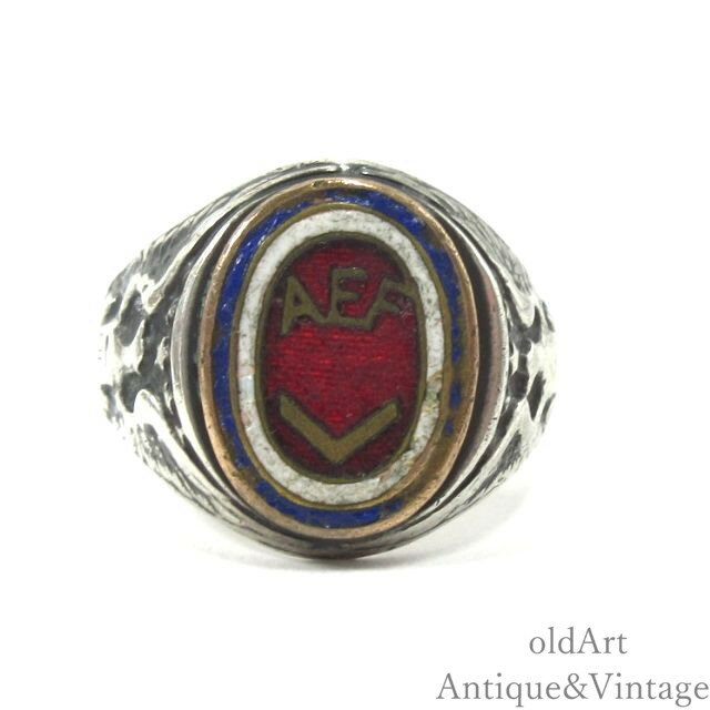 USA製 1910年代 WW1 当時物 アンティーク Ostby&Baton OB社 オストビー&バートン US.AEF スターリングシルバー製 ミリタリーリン...