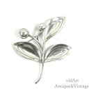 北欧 デンマーク製 1960年代 ヴィンテージ Aarre&Krogh 優雅な曲線美 リーフ 葉 植物 STERLING シルバー 銀製 ピン ブローチ【N-2...