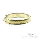 英国 イギリス 1970年製 ヴィンテージ 唐草模様 植物 エングレービング 彫刻 スターリング シルバー 銀製 ゴールド ブレスレット バングル【17.5cm】【N-27540】【中古】【送料無料】