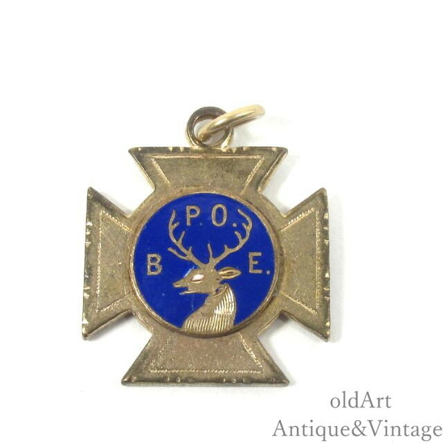 Rakuten - USA製 1890-1910年代 アンティーク BPOE オーダーオブエルクス 鹿 両面 エナメル フォブ ペンダント トップ ネックレス【N-25229】【中古】【送料無料】