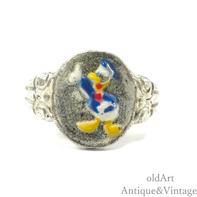 入手困難 USA製 1940年代 OSTBY&BARTON社 オストビー＆バートン ウォルトディズニー ドナルドダック Donald Duck スターリングシルバー製 リング 指輪【14.5号】【N-26417】【中古】【送料無料】