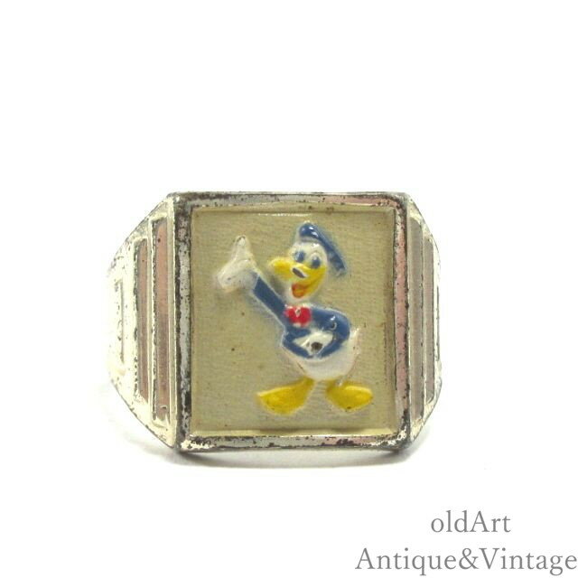 入手困難 USA製 1940年代 OSTBY&BARTON社 オストビー＆バートン ウォルトディズニー ドナルドダック Donald Duck スターリングシルバー製 リング 指輪【12号/フリータイプ】【N-26734】【中古】【送料無料】