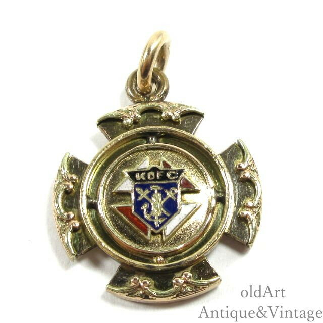 樂天商城 - USA製 アンティーク 1890-1910年代 KofC ナイト オブ コロンブス 騎士 ナイト 繊細 彫刻 フォブ ペンダント ヘッド トップ 懐中時計【N-26857】【中古】【送料無料】