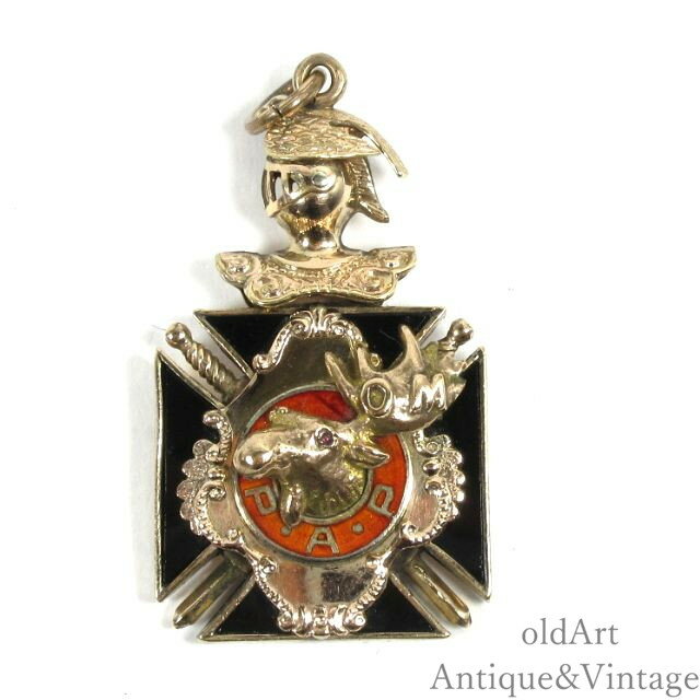 樂天商城 - 1890-1920年代 アメリカ アンティーク ORDER of MOOSE オーダーオブムース 鹿 マルタクロス オニキス 彫刻 フォブ ペンダント【N-26859】【中古】【送料無料】
