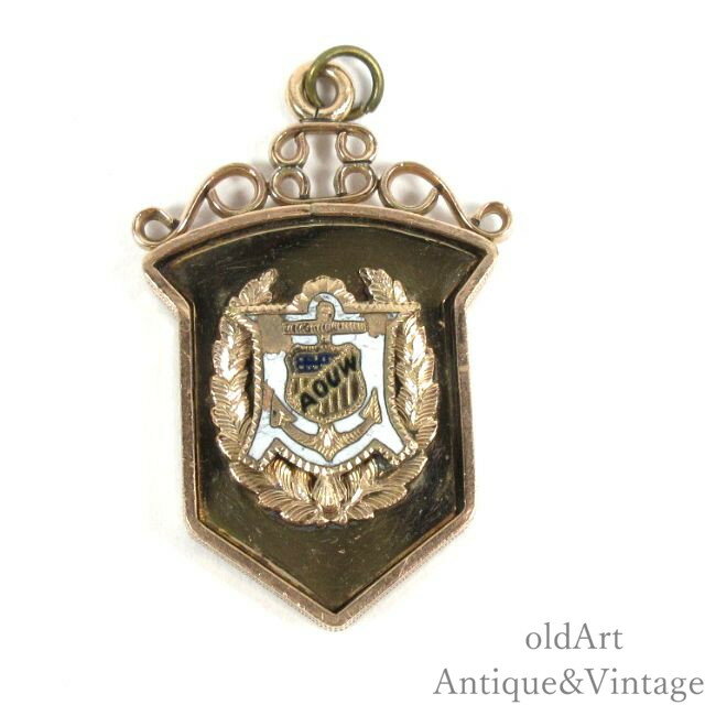 樂天商城 - 1890-1920年代 アメリカ アンティーク Order of United Workmen 錨 アンカー 金張り エナメル フォブ ペンダント【N-26866】【中古】【送料無料】
