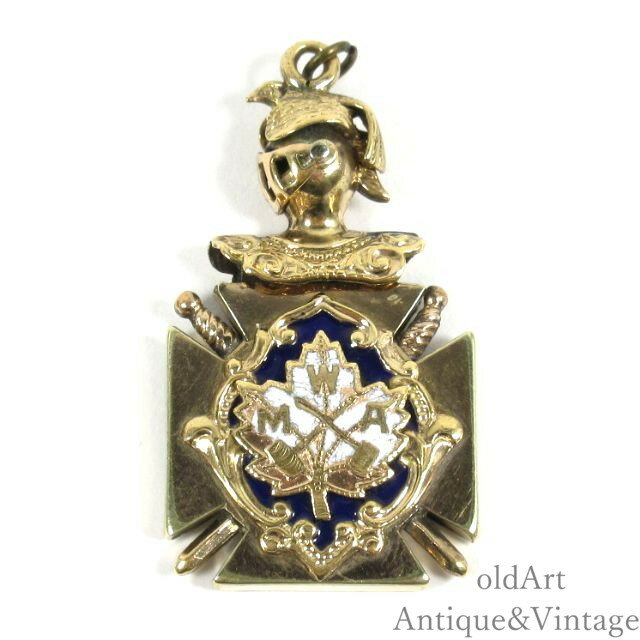 1890-1920年代 USA アメリカ アンティーク Modern Woodmen 金張り エナメル フォブ ペンダント トップ【N-26867】【中古】【送料無料】