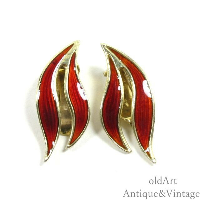 1940-50年代 北欧 ノルウェー Aksel Holmsen アクセル ホルムセン エナメル リーフ ヴィンテージ クリップ イヤリング
