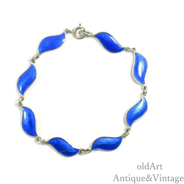 1940-50年代 北欧 ノルウェー Aksel Holmsen アクセル ホルムセン ギロッシュ エナメル リーフ ヴィンテージ ブレスレット