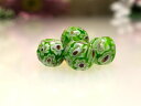 トンボ玉 丸玉 グリーン 白花柄 10mm 3個入 アクセサリー用品 手作り 手芸用品 ネックレス 和物