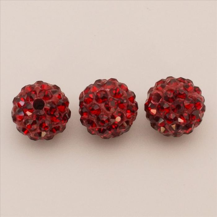 ラインストーンシャンバラビーズ 10mm ルビーレッド 2個セット　アクセサリーパーツ　手芸用品