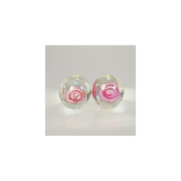 トンボ玉　ミニ薔薇　水色　12mm　2個　アクセサリーパーツ　手芸用品