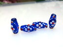 トンボ玉 ナツメ 白い花柄 青 11x21mm 1個 アクセサリーパーツ 手芸用品 手作りネックレス 和物