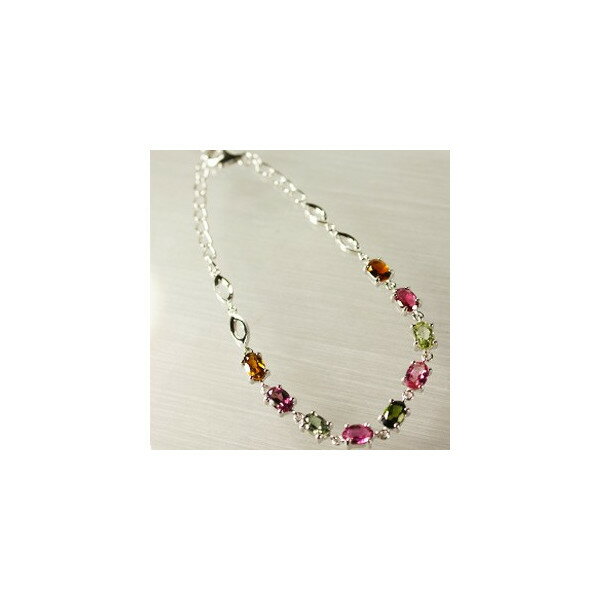 天然石トルマリン ブレスレット 多彩な色合 22cm 925シルバー パワーストーン 御守り石 誕生石 風水石 母の日 プレゼント