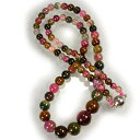 天然石 トルマリン 多彩丸玉10−4mm シンプルネックレス パワーストーンアクセサリー 手芸品 誕生石 プレゼント 御守り石 母の日 プレゼント