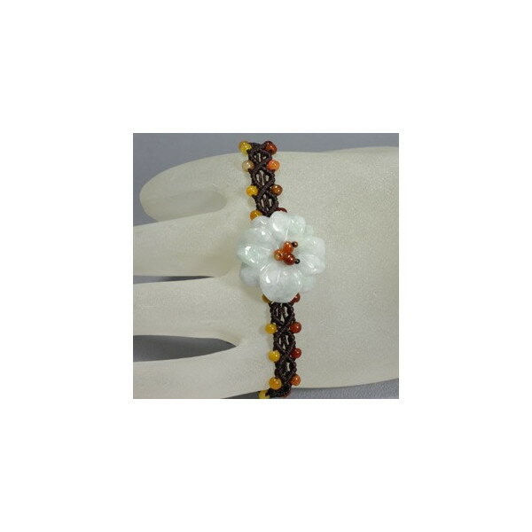 天然石翡翠 手作り彫刻花 多彩な丸玉アジアン結びブレスレット フリーサイズ 御守り石 パワーストーン 手芸品 母の日 プレゼント