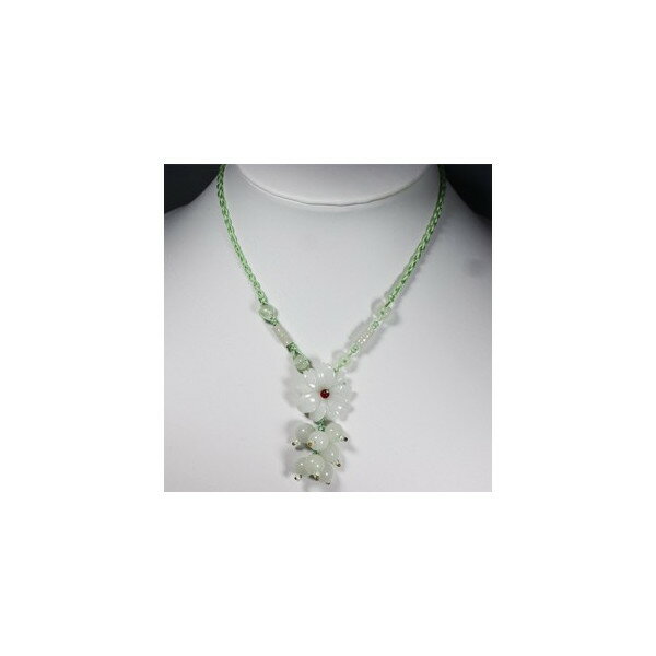 天然石 ヒスイ 淡緑 フラワー 手作りネックレス 20mm お守り石 パワーストーン 誕生石 母の日プレゼント