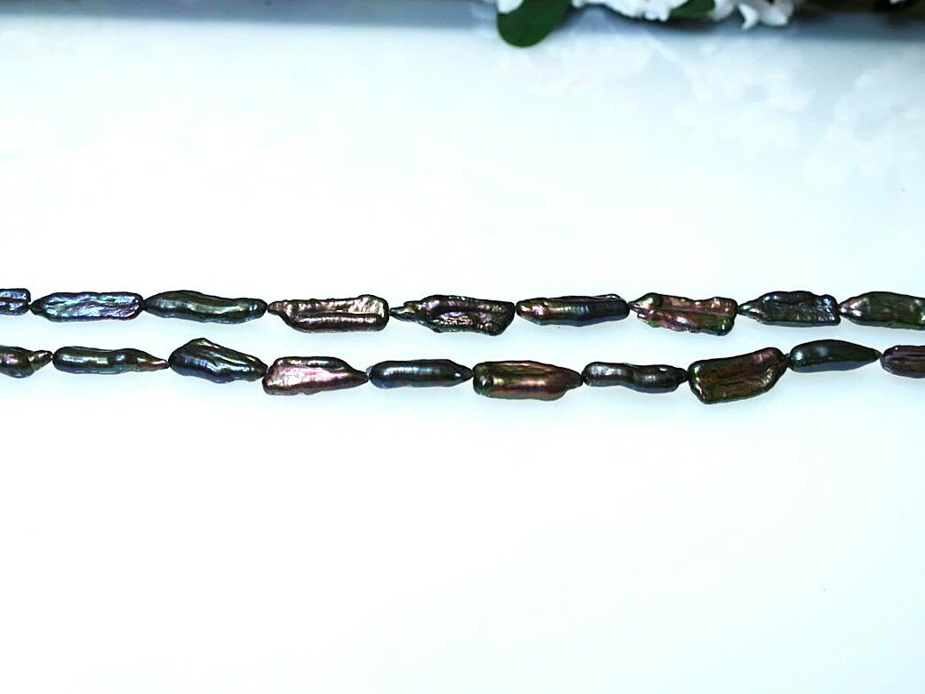 淡水パール　ブラックゴールド　琵琶珠　大粒　8x23-28mm　1本約18個　アクセサリーパーツ　手芸用品　..