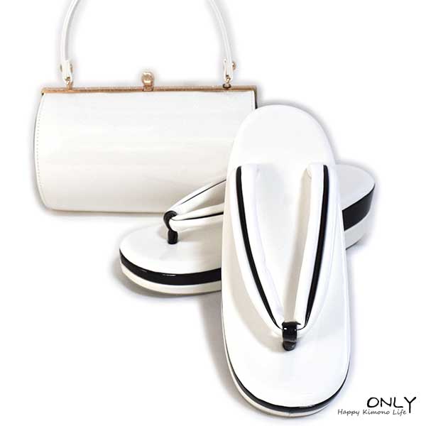和装小物 ONLYのLサイズ24cm　幅広草履 振袖用 エナメル 草履バッグセット新作 成人式 卒業式 お正月 結婚式 パーティー　白｜アングル2