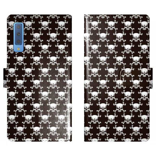 Rakuten - Galaxy A7 GalaxyA7 手帳型 ケース カバー スカル モノグラム ドクロ ガイコツ かっこいい ギャラクシー スマートフォンケース 携帯