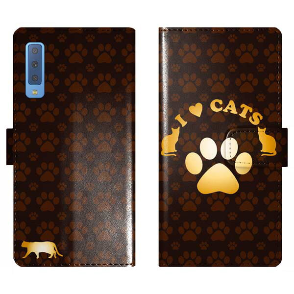 Rakuten - Galaxy A7 GalaxyA7 手帳型 ケース カバー 猫 肉球 猫柄 I LOVE CATS かわいい ギャラクシー スマートフォンケース 携帯