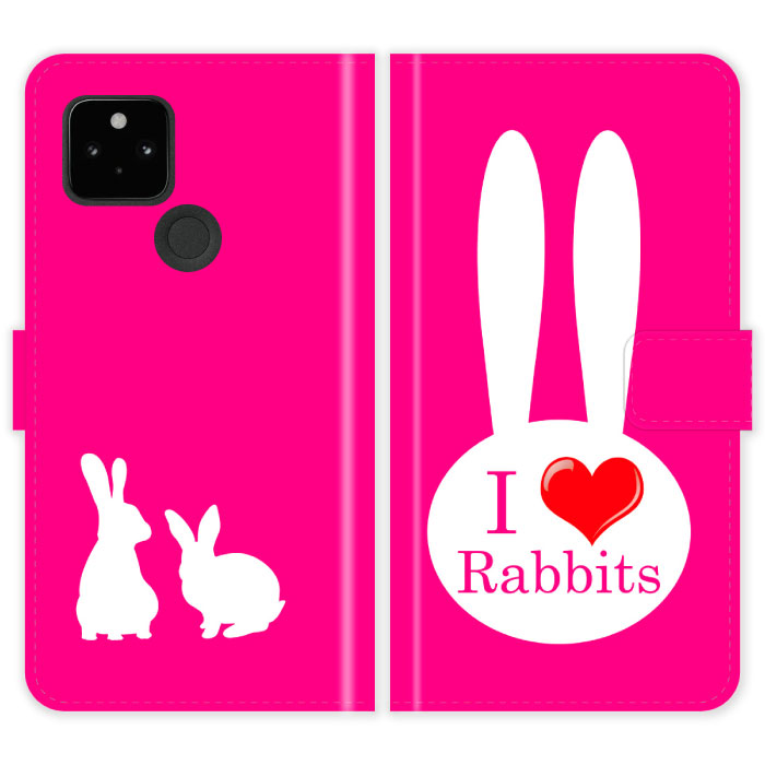 Rakuten - Google Pixel 10 Pro XL 9 9a 8 8a 7 7a pro 6a 6 5a (5G) 5 4a (5G) 4a 4 3 3a 手帳型 ケース カバー うさぎ I love rabbits かわいい ピクセル スマートフォンケース 携帯