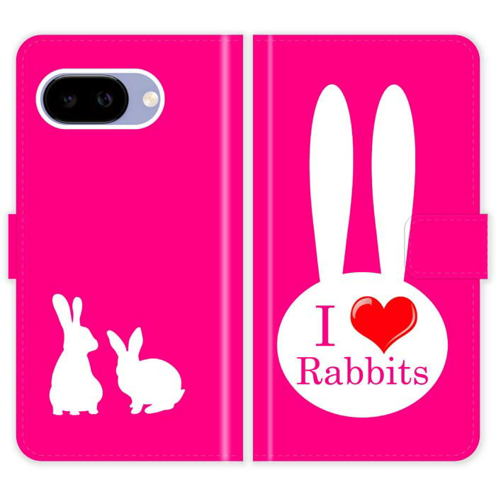 Rakuten - Google Pixel 9a Pixel9a 手帳型 ケース カバー うさぎ I love rabbits かわいい グーグル ピクセル9a スマートフォンケース 携帯