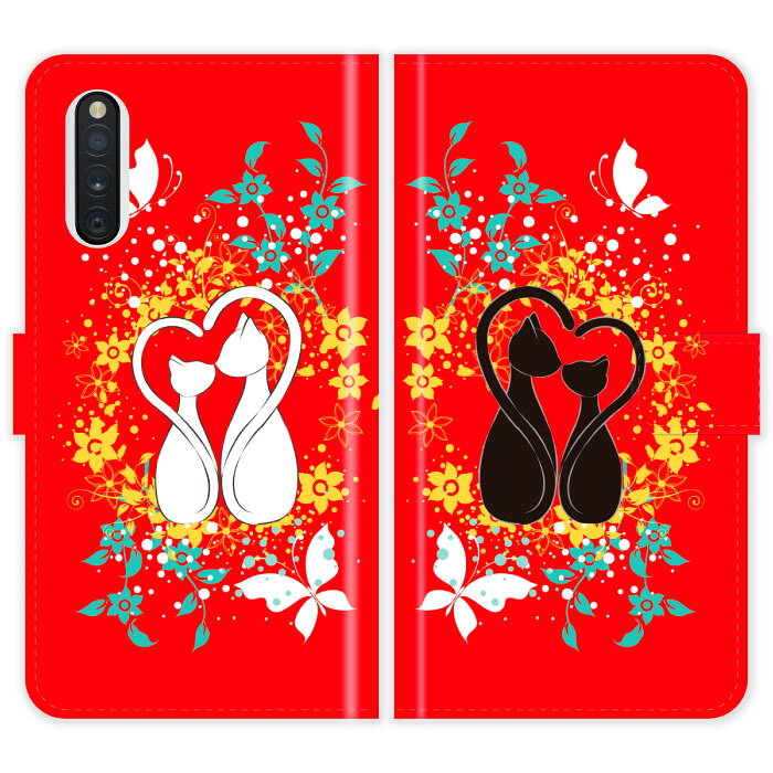 Rakuten - Galaxy A41 SC-41A SCV48 SC41A 手帳型 ケース カバー 猫 しっぽでハート 猫柄 かわいい ギャラクシー スマートフォンケース 携帯