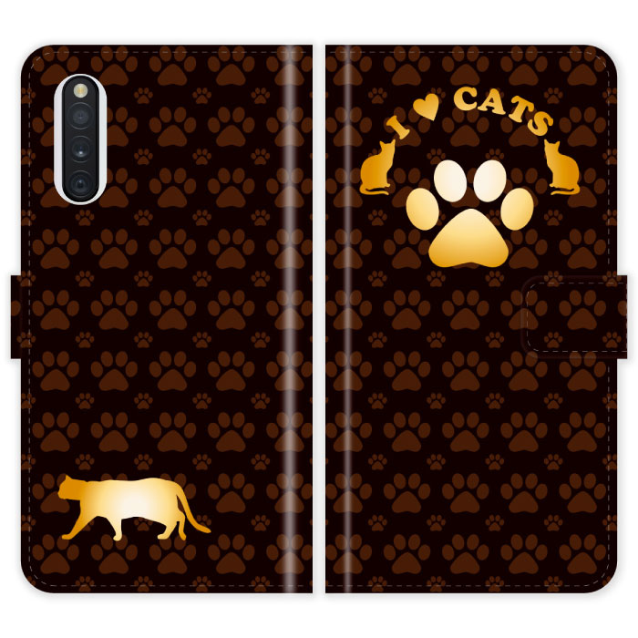 Rakuten - Galaxy A41 SC-41A SCV48 SC41A 手帳型 ケース カバー 猫 肉球 猫柄 I LOVE CATS かわいい ギャラクシー スマートフォンケース 携帯