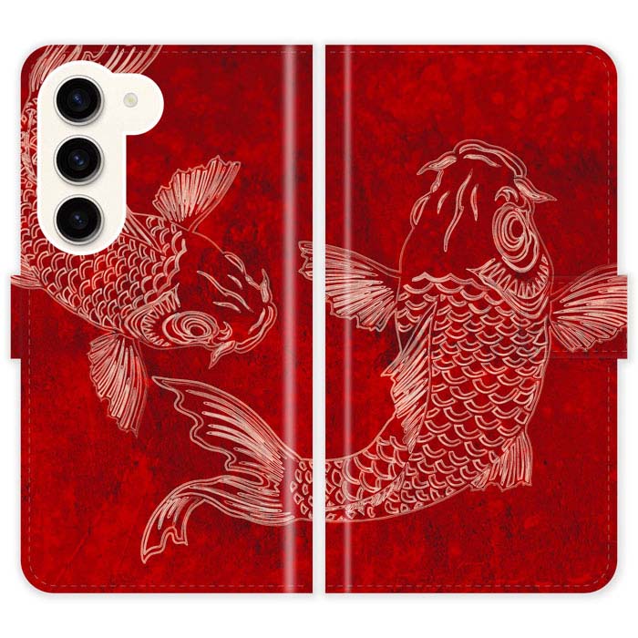 Galaxy S23 SC-51D SCG19 SC51D 手帳型 ケース カバー 鯉 滝登り グランジ レッド 赤 鯉の滝登り ギャラクシー スマートフォンケース 広島 カープ 携帯