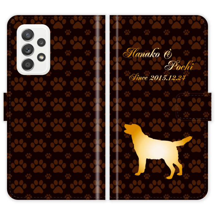 Galaxy A52 5G SC-53B SC53B 手帳型 犬 肉球 犬種 シルエット かわいい 犬 イヌ 名入れ 名前入り ケース カバー かわいい ギャラクシー オーダーメイド オリジナル スマートフォンケース 携帯