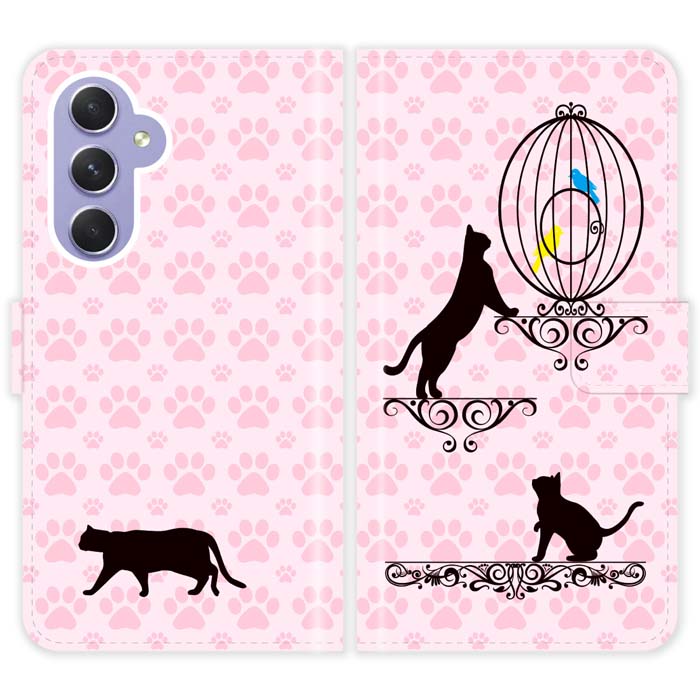Rakuten - Galaxy A54 5G SC-53D SCG21 SC53D 手帳型 ケース カバー 猫と鳥かご 猫柄 かわいい ギャラクシー スマートフォンケース 携帯