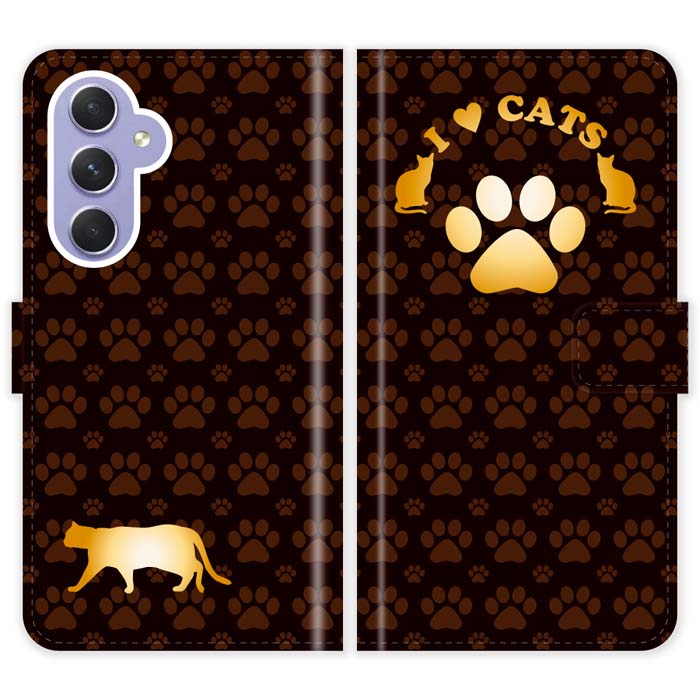 Rakuten - Galaxy A54 5G SC-53D SCG21 SC53D 手帳型 ケース カバー 猫 肉球 猫柄 I LOVE CATS かわいい ギャラクシー スマートフォンケース 携帯