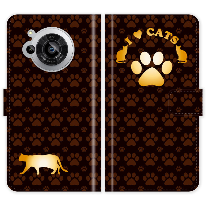 AQUOS R7 SH-52C A202SH SH52C 手帳型 ケース カバー 猫 肉球 猫柄 I LOVE CATS かわいい アクオス スマートフォンケース 携帯