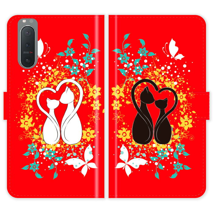 Rakuten - Xperia 5 II SO-52A SOG02 A002SO SO52A Xperia5II 手帳型 ケース カバー 猫 しっぽでハート 猫柄 かわいい エクスペリア スマートフォンケース 携帯
