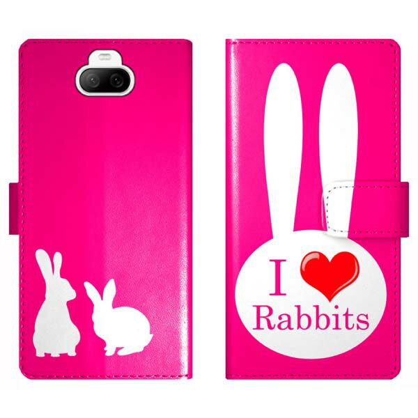 Xperia 8 SOV42 Xperia8 手帳型 ケース カバー うさぎ I love rabbits かわいい エクスペリア スマートフォンケース 携帯