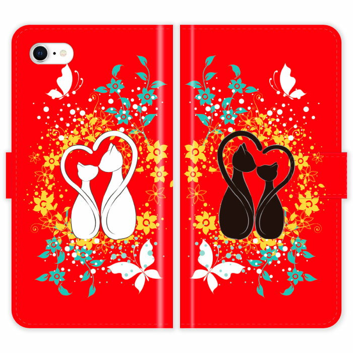 iPhone SE 第3世代 手帳型 iPhoneSE SE3 SE 3 ケース カバー 猫 しっぽでハート 猫柄 かわいい スマホケース スマホカバー iPhoneSE3 アイフォン アイフォーン iphoneケース アイホン アイホーン 携帯