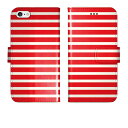 iPhone16 iPhone15 iPhone14 Pro Max iPhone13 Mini iPhone12 iPhoneSE 3 2 iPhone11 iPhoneXs Max iPhoneX iPhone8 7 Plus 手帳型 ケース カバー ストライプ シンプル ボーダー柄 レッド 携帯