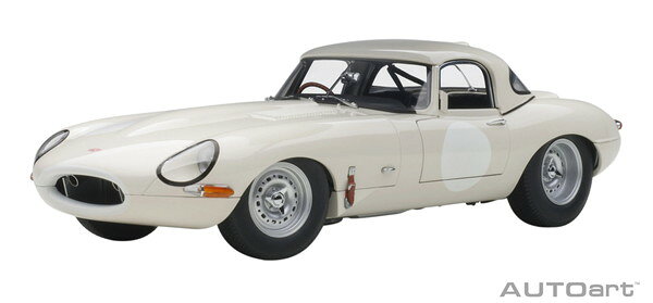 お支払い方法・送料・配送について予約販売商品についてAUTOart 1/18 ジャガー ライトウェイト Eタイプ ホワイト 完成品ミニカー 73649『ジャガー ライトウェイト Eタイプ』は、ジャガーがレースでの勝利のために立ち上げた「スペシャル GT Eタイプ プロジェクト」によって誕生。1963年から1964年にかけての全18台の製造計画のうち、実際には12台しか生産されなかった希少なレーシングカーです。その50年後となる2014年、ジャガーの「リ・クリエイション プロジェクト」として、未製造のままだった残りの6台が復活。当時割り当てられていた車体番号を引き継ぎ、当時と同じ仕様の部品を使い、ジャガー選り抜きの熟練職人の手作業により、当時と同じイングランドの工場で50年ぶりに製造されることになりました。オリジナルデザインを完璧に再現したボディは、軽量化のためオールアルミ製で標準車よりも114kgも軽い車重1000kgに抑えられています。フロントに縦置きされる最大出力345psの3.8リッター直列6気筒DOHCエンジンも、ブロックやシリンダーヘッドはアルミ製で当時の正確な仕様に合わせて組み立てられています。オートアートでは、後側から豪快に開くエンジンフードをはじめとするフル開閉モデルで、レーシーなインテリアやロールケージ、前後15インチのマグネシウムホイールなどもリアルに再現しました。ハードトップは脱着可能です。■1/18スケール■素材：ABS、ダイキャストメタル、他■開閉機構あり■メーカー：オートアート(AUTOart)
