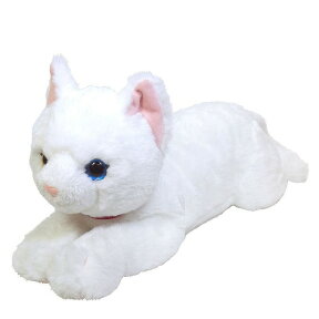 【送料無料】　ひざねこ ぬいぐるみ ホワイト オッドアイ Mサイズ 動物 アニマル 全長47cm