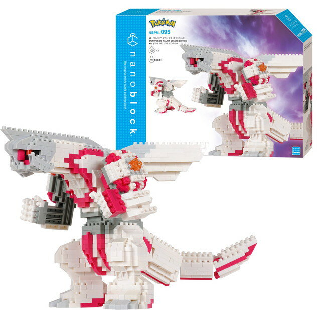 お支払い方法・送料・配送について予約販売商品についてナノブロック　nanoblock　NBPM_095　ポケットモンスターパルキア デラックス エディション　ポケモンポケナノシリーズに作り応え抜群の「パルキア デラックスエディション」が新登場！！へいこうして ならぶ くうかんの はざまに すむと いわれている。しんわに とうじょうする ポケモン。(『ポケットモンスター シャイニングパール』より）背中の羽根や円型の肩、手の甲と下腹部から尻尾にかけて伸びる三本線の模様など、細部まで再現。羽根と尻尾が可動します。同じくシンオウ地方の伝説のポケモンである「NBPM_094 ディアルガ デラックスエディション」も同時発売！■難易度：4■ピース数：1050■対象年齢：12才以上■メーカー：カワダ(Kawada)