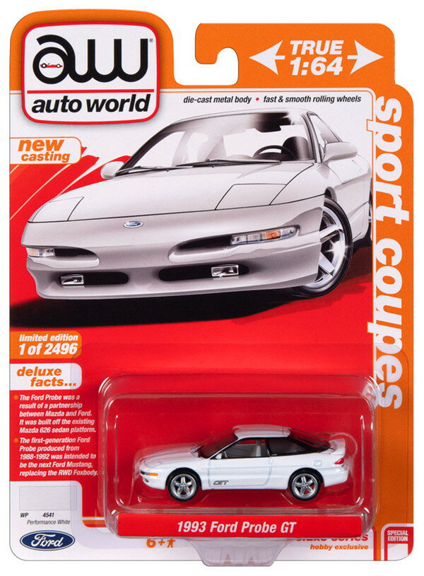 【送料無料】　AUTOWORLD 1/64 1993 フォード プローブ GT グロスホワイト 完成品ダイキャストミニカー AWSP158