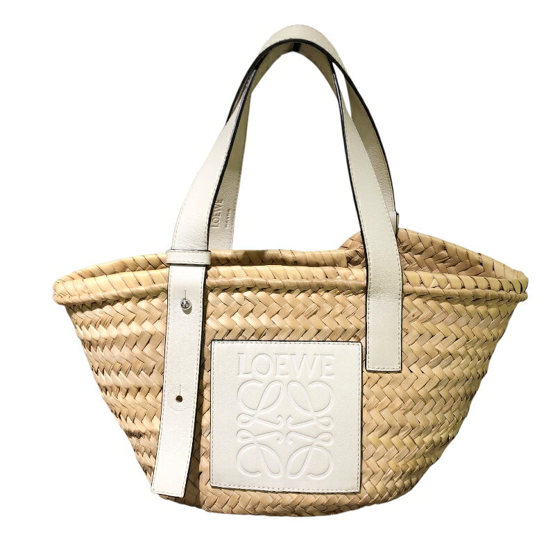 Rakuten - ロエベ LOEWE バスケットバッグ スモール A223S93X04 ナチュラル/ホワイト パームリーフカーフ レディース ハンドバッグ【中古】