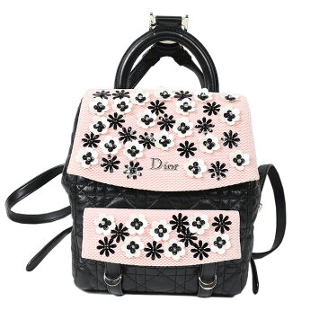 クリスチャン・ディオール Christian Dior カナージュフラワー ピンク×ブラック レディース リュック・デイパック【中古】