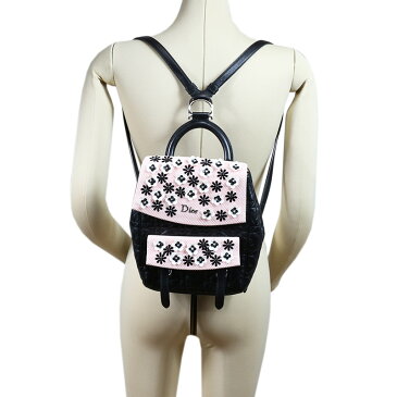 クリスチャン・ディオール Christian Dior カナージュフラワー ピンク×ブラック レディース リュック・デイパック【中古】