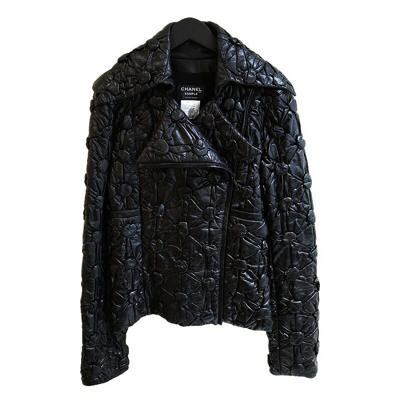 シャネル CHANEL ショーサンプル品 フラワーエンボスレザージャケット 15AW P52586 サイズ：38 ブラック レディース 【中古】