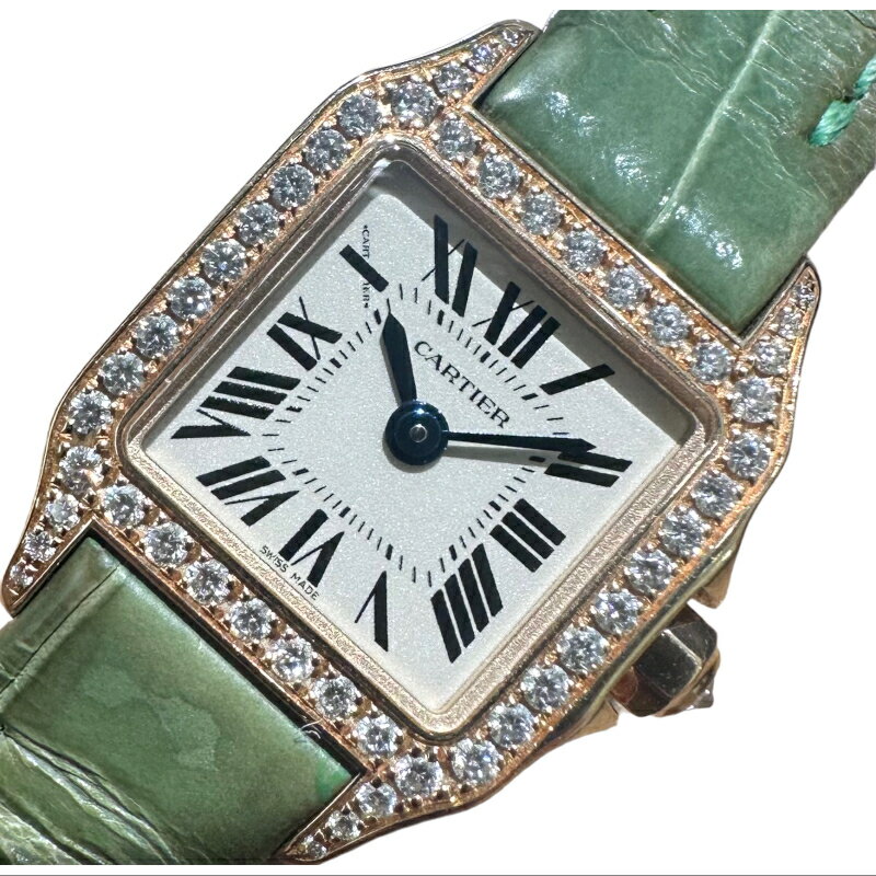 カルティエ Cartier ミニサントス ドゥモワゼル WF902004 ホワイト K18ピンクゴールド K18PG、純正K18PG尾錠、純正レザーストラップ クオーツ レディース 腕時計【中古】