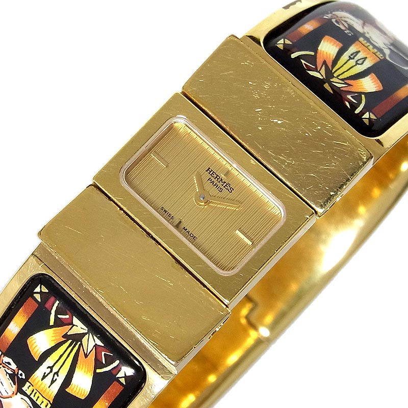 エルメスHERMESロケバングルウォッチエマイユGP/七宝焼きクオーツレディース腕時計【中古】